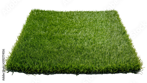 Square patch of artificial green grass, isolated on transparent background