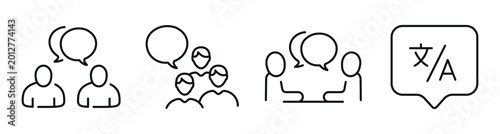 Fotografija People engaging in conversation and translation in icons set