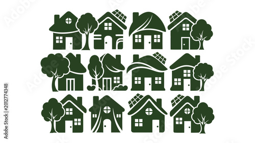 Foto Eco-Friendly Housing Collection: An inviting compilation of eco-friendly houses and homes, thoughtfully designed to minimize environmental impact, representing sustainable living