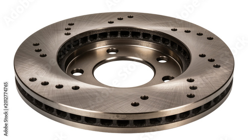 Canvastavla Perforated metal brake rotor with ventilation slots, isolated on transparent bac
