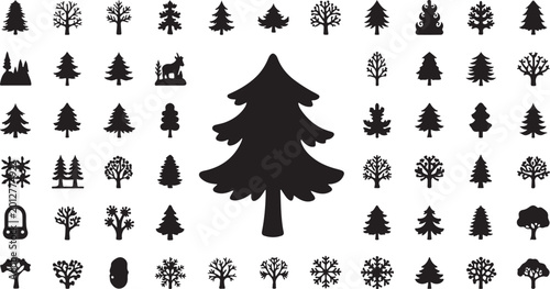 Diverse tree silhouettes collection vector illustration set