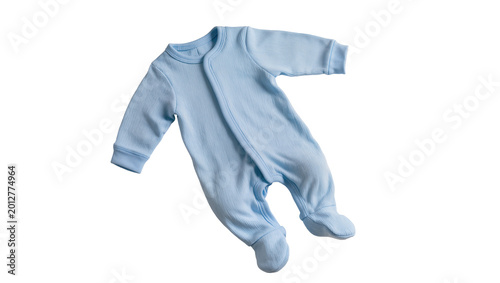 Light blue baby onesie with footies, isolated on transparent background