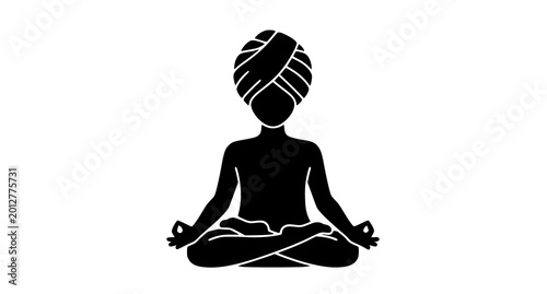 Foto Black silhouette of a person meditating in lotus position with turban