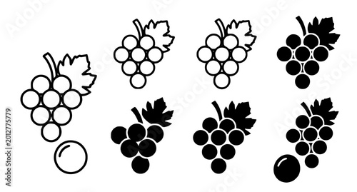 Canvastavla A set of black and white illustrations of grapes in various styles and shading