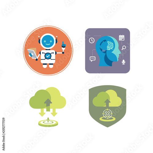 Artificial Intelligence and Cloud Technology Icon Set