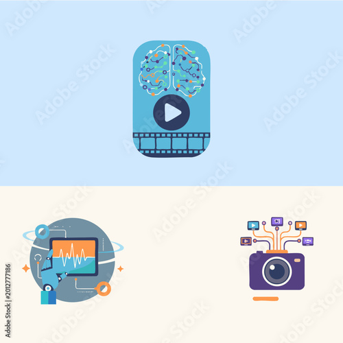Artificial Intelligence and Digital Media Icon Set