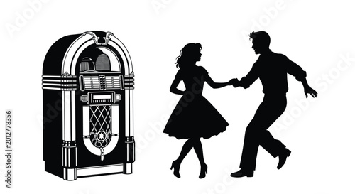 Photography Vintage jukebox and dancing couple silhouette high quality professional detailed