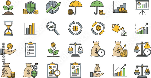Foto Business and finance investment icons showing growth insurance savings and wealt