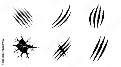 Schilderij op canvas Set of 6 Halloween Claw Marks and Crack Effects, Graphic Elements for Spooky Des