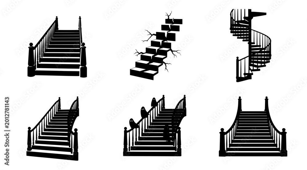 Obraz premium Set of Six Halloween Silhouette Staircases - Spooky and Architectural Designs
