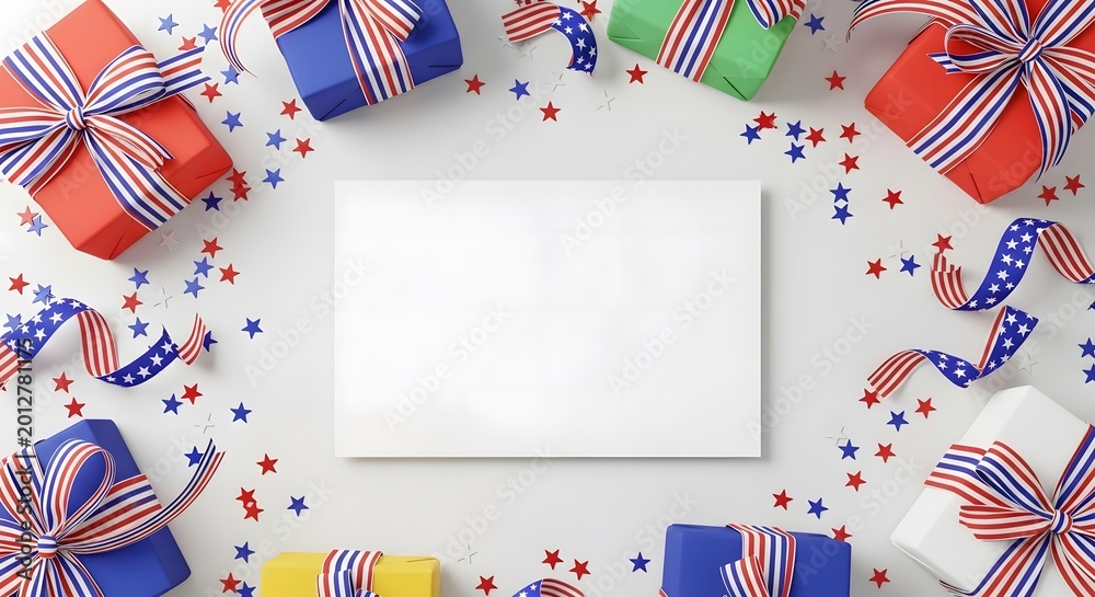 Obraz premium Independence day gift box mockup with patriotic stars and ribbons