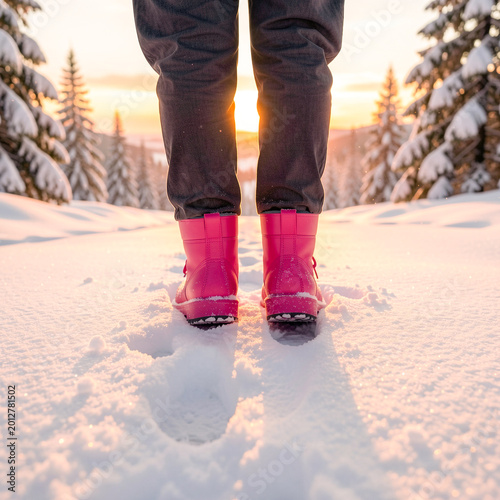 young woman walking in the snow