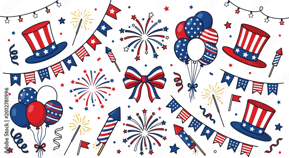 Obraz premium Independence day celebration patriotic american holiday vector elements for festive designs