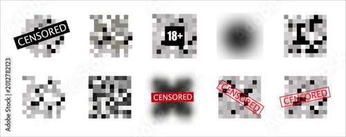 Fotografia Censorship elements of various types, censored bar and pixel censor mosaics sign