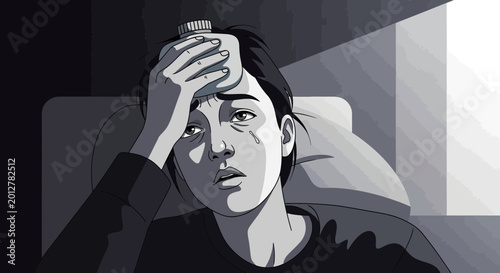 A Bedridden Person Suffering Through Illness, Displaying Signs of Discomfort and Pain