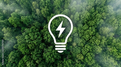 Clean and eco friendly green energy efficiency represented by a light bulb icon in nature.