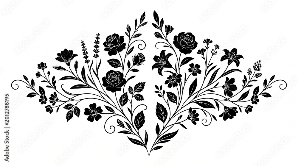 Obraz premium Delicate floral silhouette vector arrangement with elegant botanical nature design