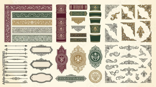 Vintage Ornamental Border Divider Corner Frame Decorative Vector Elements Set