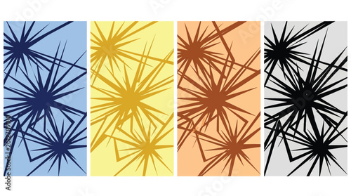 Obraz na płótnie Abstract geometric starburst vector set, sharp jagged line patterns in blue yell