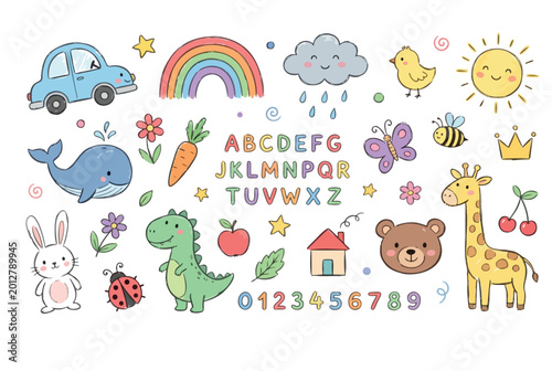 Cute Hand-Drawn Nursery Seamless Patterns - Kids Doodles and Animal Illustrations