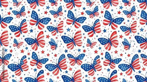 American independence day butterflies patriotic seamless pattern for festive celebrations