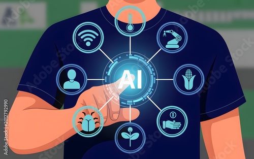 Man using AI technology to control various aspects in agriculture
