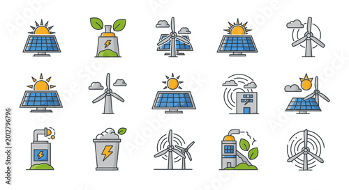Eco friendly energy power icons set.