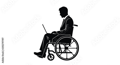 Photos Businessman in wheelchair using laptop black silhouette high quality professiona