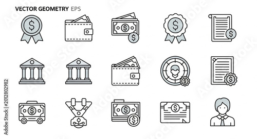 Vector icons of money and finance.