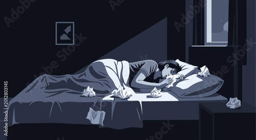 A Person Suffers In Bed With Symptoms Of Illness During The Night