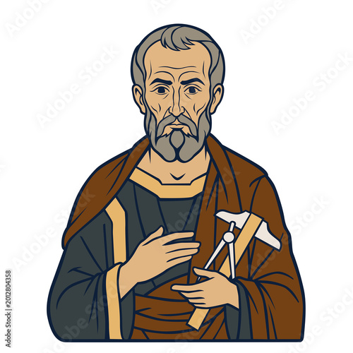 Εκτύπωση καμβά Apostle Thomas Disciple of Jesus Portrait, Religious Figure with Carpenter Squar