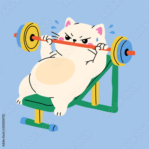 Funny Chubby Cat Bench Press Workout Cartoon