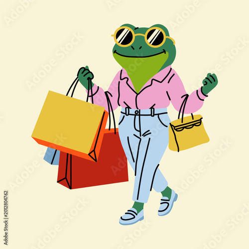 Cute Fashion Frog Shopper with Sunglasses