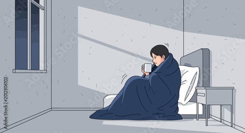 A Person Wrapped In A Blanket Sipping From Mug In A Dimly Lit Room