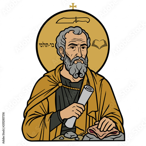 Φωτογραφία Biblical Figure Saint Bartholomew Holding a Scroll with Religious Symbols