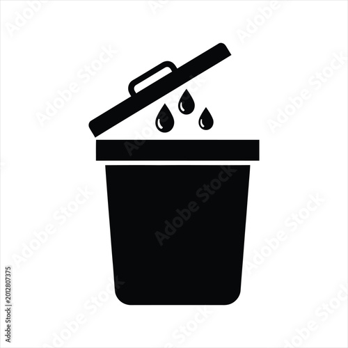 Photos Black silhouette icon of a trash can with an open lid and dripping liquid white