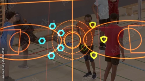 Orange player balancing one leg starting tracking, sports overlay with yellow markers shifting left