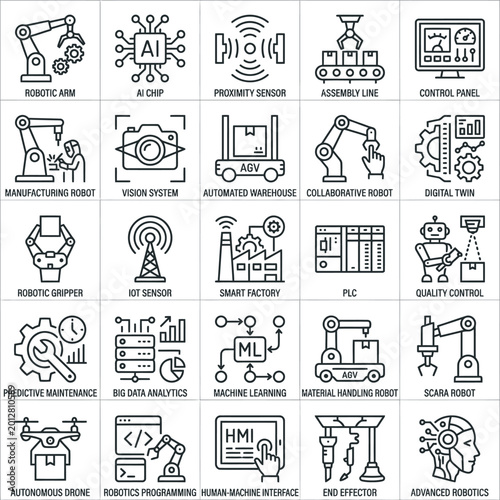 Industrial Automation Technology Icons Set.