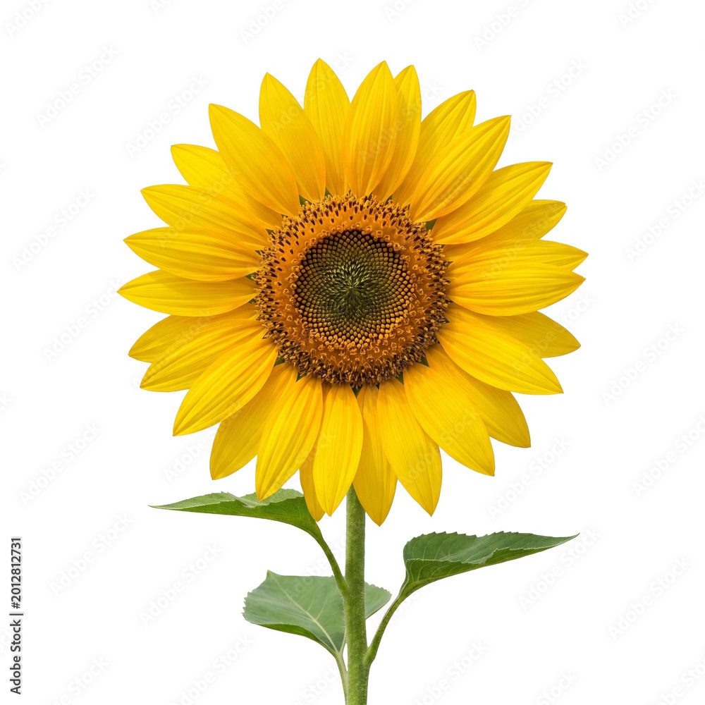 Fototapeta premium Bright yellow sunflower on green stem