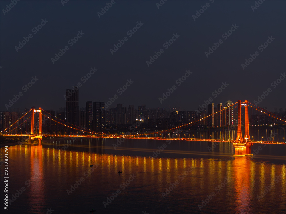 Fototapeta premium Night view of Wuhan, Hubei, China's city skyline and landmarks