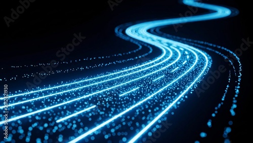 Futuristic Digital Light Trails Abstract Background with Bright Blue Data Streams and Moving Light Particles for Technology and Innovation Themes