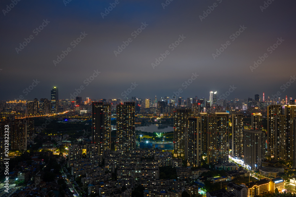 Fototapeta premium Night view of Wuhan, Hubei, China's city skyline and landmarks