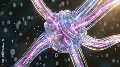 Biomolecular junction of glowing energy threads and binary code matrix