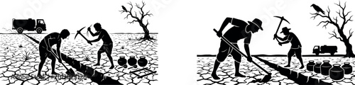 Photos Barren Damaged Land with Cracked Soil and Polluted Environment, Drought and Land