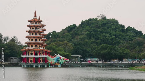 Colorful Dragon Pagoda on Lake in Kaohsiung Taiwan