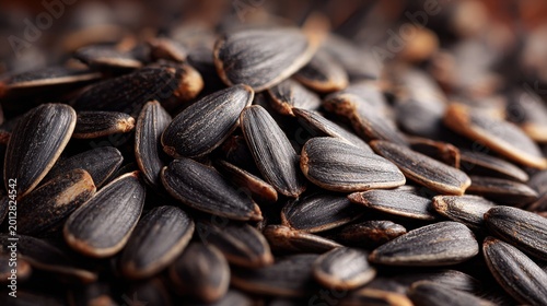 Close-up View of Raw Sunflower Seeds Piled Together Showing Their Natural Texture and Color Ideal for Healthy Snack or Culinary Use in Background Setting