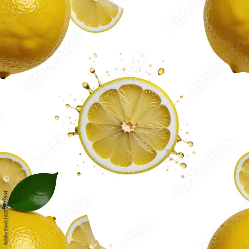 Fresh Lemon Slices and Juice Splashes