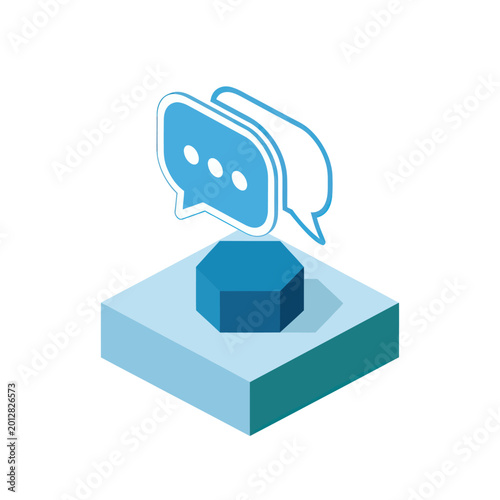 Photos Blue speech bubble on a block.