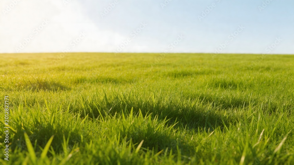 Fototapeta premium Green grass field under blue sky