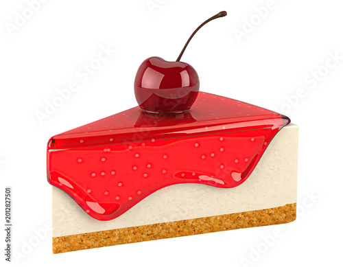 Slice of Cheesecake with Strawberry Glaze and Cherry